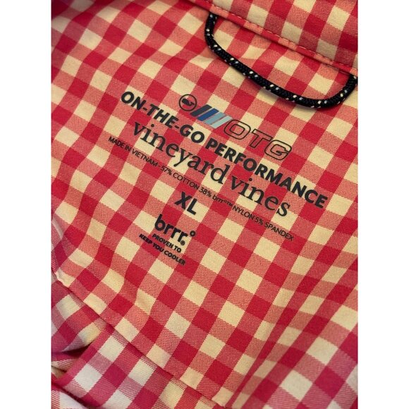 Vineyard Vines Shirt On-The-Go Performance Pink White Gingham Men XL Long Sleeve - Picture 5 of 13